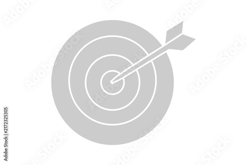 This image is a minimalist, flat-style vector icon of a bullseye target with an arrow hitting the center. Set against a solid white background,