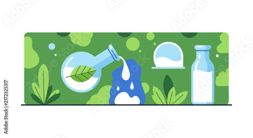 Plant-Based Milk Production and Bio-Tech Laboratory Food Research Illustration