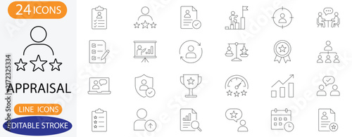 Appraisal & Employee Evaluation line icon set, Editable Stroke Icons.