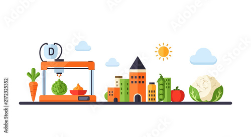 3D Food Printing and Sustainable Urban Agriculture Illustration