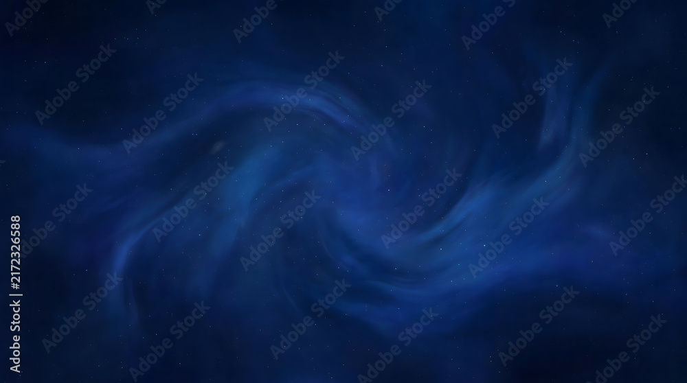Fototapeta premium Deep blue abstract background, swirling cosmic nebula texture. Dark ethereal smoke pattern, mysterious atmospheric space backdrop for digital design.