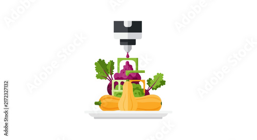 3D Food Printer Nozzle Printing Meal with Squash and Beets Illustration