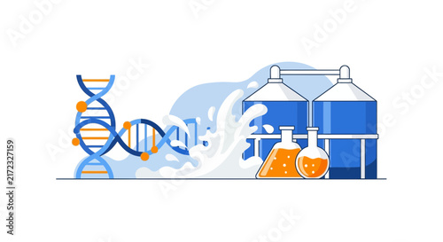 Biotechnology and Food Science Innovation Illustration with DNA and Lab Equipment