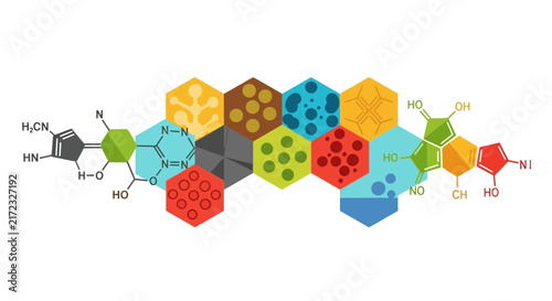 Abstract Hexagonal Molecular Structure and Chemical Formula Illustration