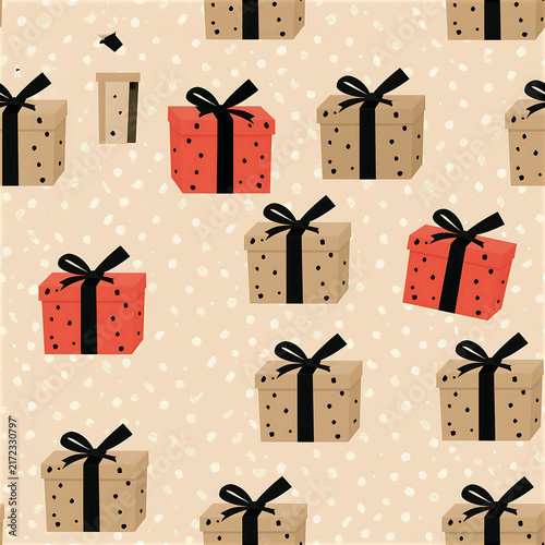 Seamless birthday gift boxes pattern with red and brown boxes