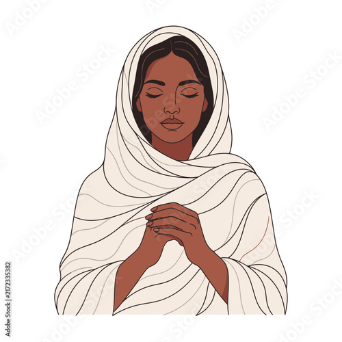 Картината върху платно African American woman praying with white headscarf