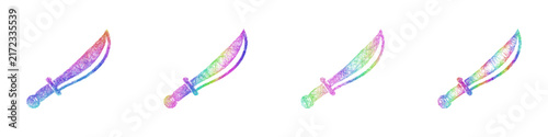 Rainbow color sketch falchion icon design set