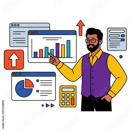 Businessman Presenting Financial Dashboard Illustration