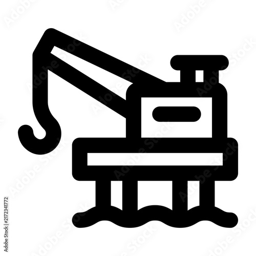 Offshore oil platform icon. Editable stroke. Vector illustration. Detailed line icon depicting a deepwater drilling rig oil platform floating in open sea water.