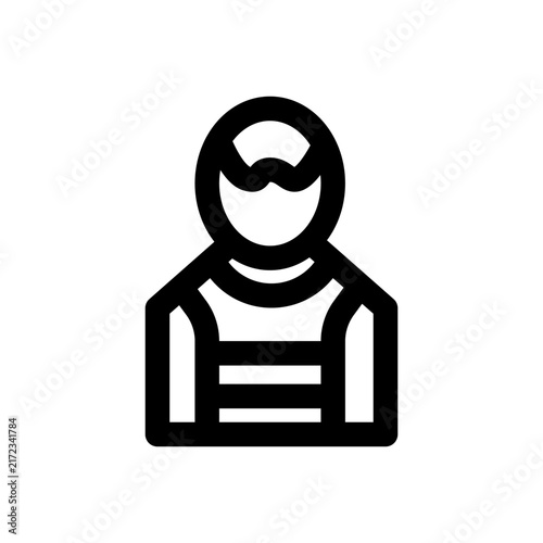Body armor icon. Editable stroke. Vector illustration. Sleek line icon depicting a protective tactical ballistic vest with reinforced armored plates.