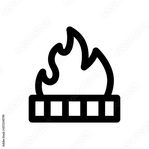 Fire burner icon. Editable stroke. Vector illustration. Minimal line icon depicting an industrial gas burner ring emitting active fire flames.