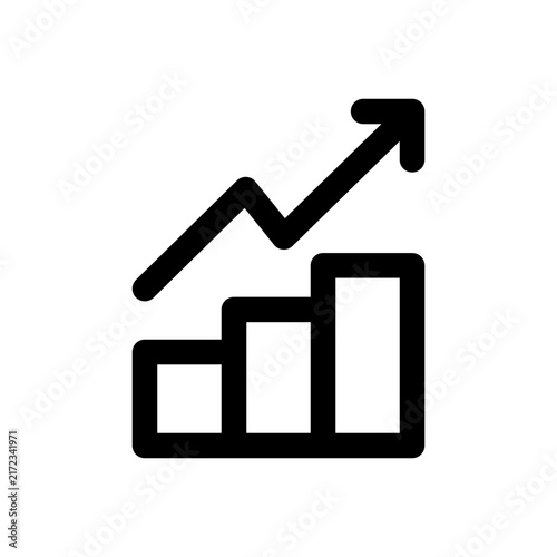 Growing bar chart with arrow icon. Editable stroke. Vector illustration. Modern line icon featuring an ascending bar chart with an upward growth arrow.