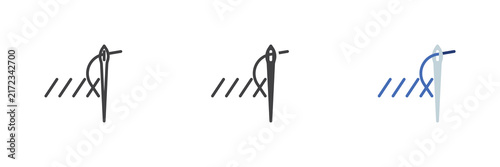 Cross stitch needlework icon in line, solid, flat colorful color vector sign symbol. Cross stitch icon set pack shows needle, thread and fabric marks.