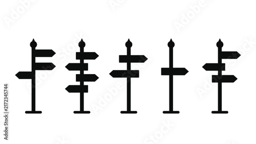Direction Signpost and Road Sign Icon Set, Choice and Navigation Guide Symbol.