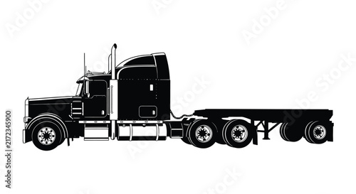 Semi truck Silhouette Against White Background Detailed Vehicle Outline truck tractor trailer