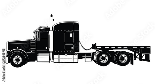 Semi truck Silhouette Against White Background Detailed Black Vector Illustration tractor trailer