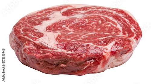 Photography Raw marbled ribeye steak with thick fat cap, isolated on transparent background