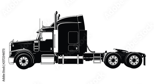 Semi truck Silhouette Against White Background Detailed Vector Illustration tractor trailer eighteen wheeler