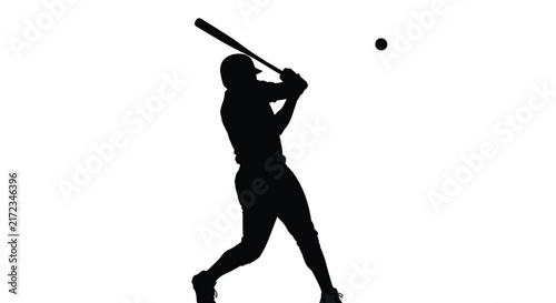 Baseball player swinging bat against a white background silhouette batter