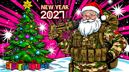 Santa in camouflage, the New Year 