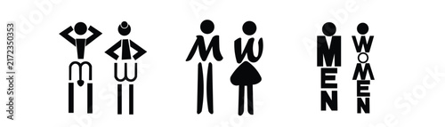 Creative toilet restroom door sign icon set featuring modern men and women male female bathroom wc symbols for public area navigation vector illustration