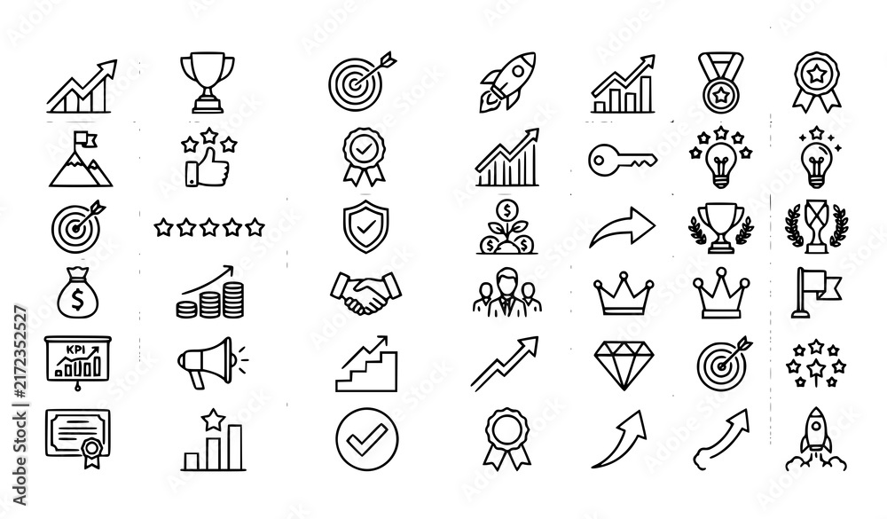 Fototapeta premium Mastery Mindset and Success Achievement Linear Icon Pack Vector