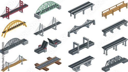 Cuadro en lienzo Large Collection of Isometric Bridge Architecture Vector Icon Set Featuring Susp