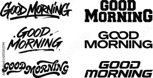 Collection of various black and white good morning typography designs for social media and creative graphic projects