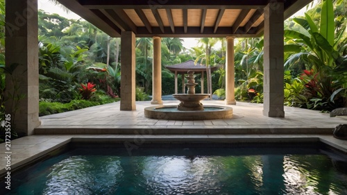 Luxury Tropical Resort Spa with Stone Pavilion and Serene Pool Garden