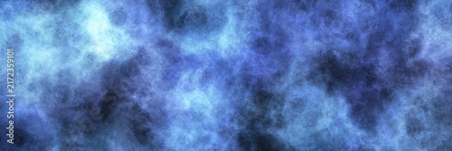 Cold steel blue and white smoke clouds on a black background. Wide abstract grunge banner for winter, storm, and minimalist dark designs.
