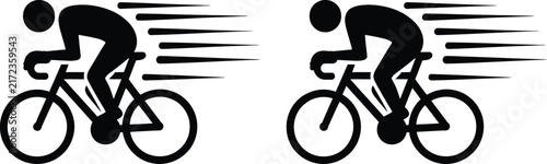 Cyclist riding bike fast with motion lines vector icon