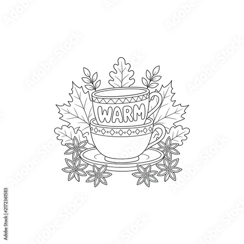 Stacked Ceramic Teacups Line Art Doodle