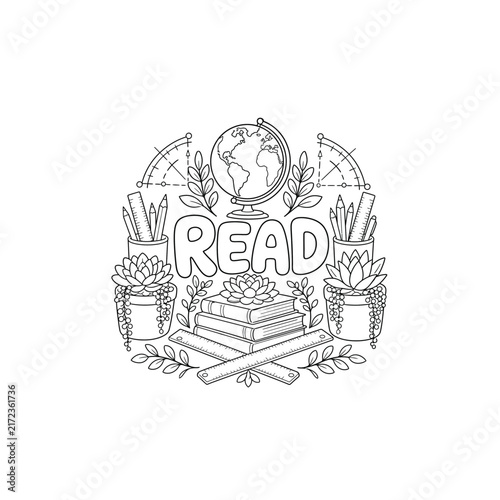 Symmetrical Globe Textbooks Read Line Art