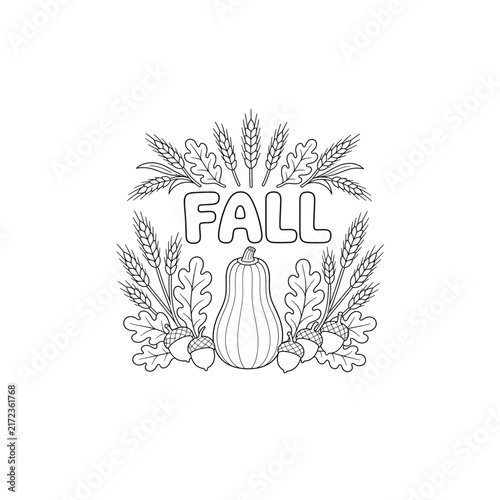 Turban Squash Wheat Stalks Fall Line Art