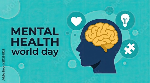 Conceptual illustration of a human head with a brain for the annual world mental health day event