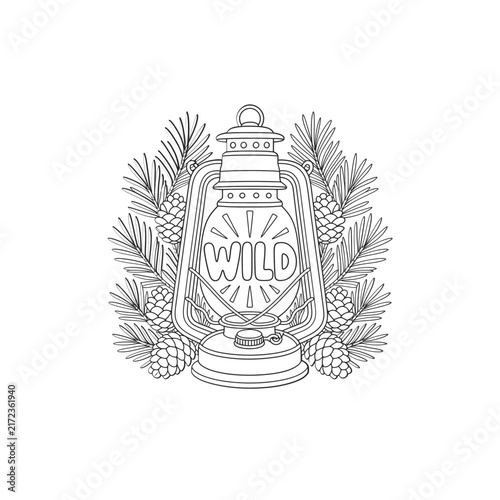 Vintage Oil Lantern Line Art Doodle