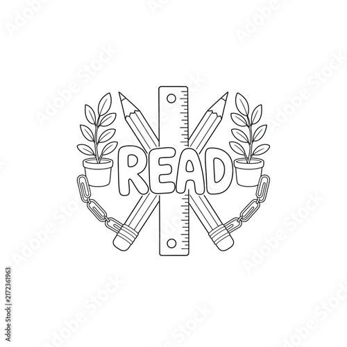 Wooden Ruler Pencils Paperclips Read Line Art