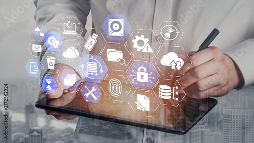 Bild auf Leinwand Data recovery icons show backup, data recovery process, and secure restoration