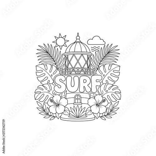 Lighthouse Glass Lantern Dome Surf Line Art