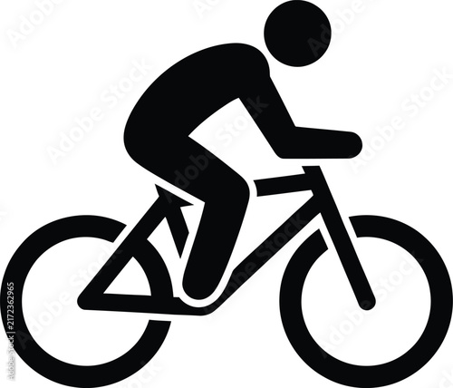 Person riding bicycle vector icon in black and white