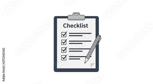 Professional checklist on clipboard with pen and checkmarks representing task management project completion productivity survey forms and business organization