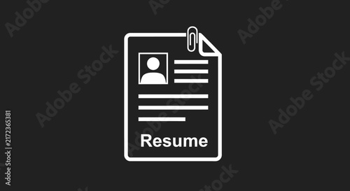 Resume icon with a paperclip representing professional documents and job applications, essential for career advancement and employment seeking