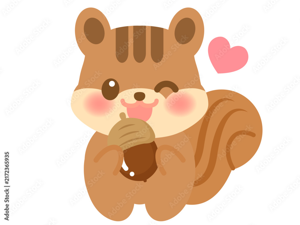 Fototapeta premium どんぐりを食べるかわいいリスのイラスト素材5
