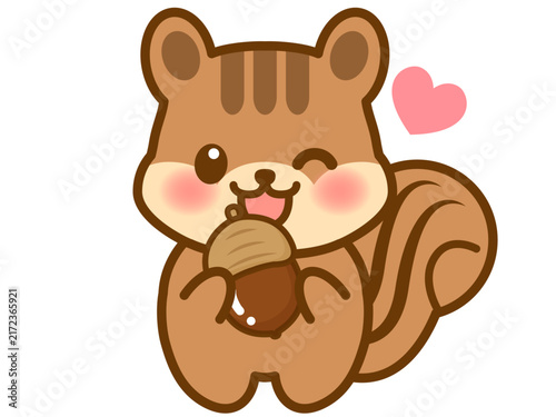 どんぐりを食べるかわいいリスのイラスト素材3