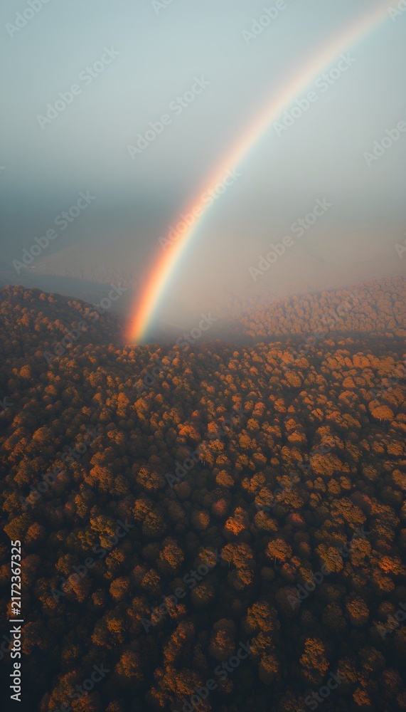 Naklejka premium Rainbow aerial drone view crisp autumn air