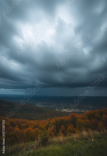 Storm clouds crisp autumn air panoramic wide vista