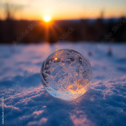 Sunrise horizon long shadows at dusk snow dusted landscape