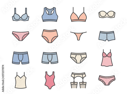 Canvas Print Set of underwear and lingerie icons featuring bras, panties, and intimate apparel designs