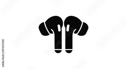Wireless earbuds depiction in a solid black silhouette headphones audio