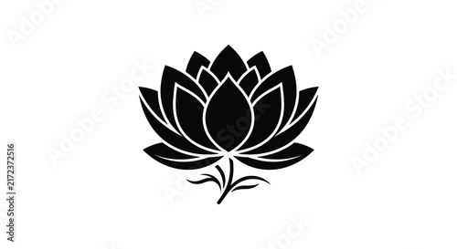 Lotus flower shape is depicted as a black silhouette against a white background